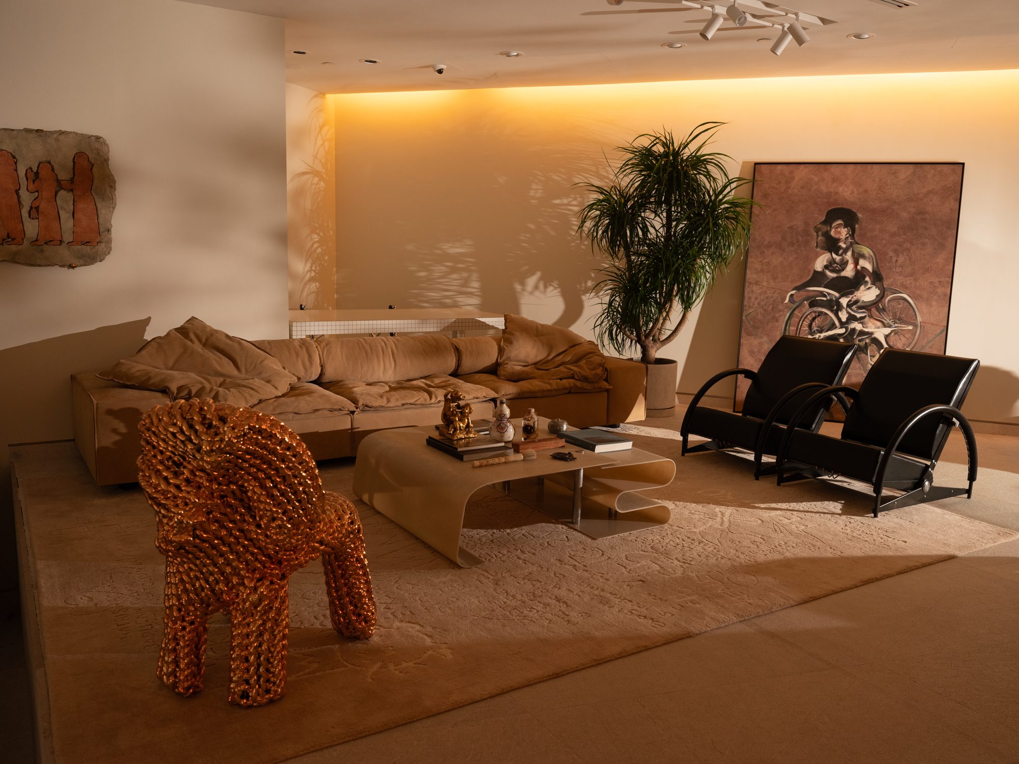 The NUOVO showroom — Francis Bacon, tan leather and copper sculpture